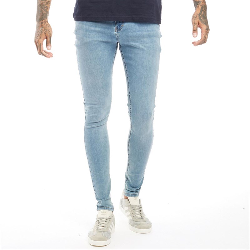 DFND London Herren Skinny Jeans Hellblau