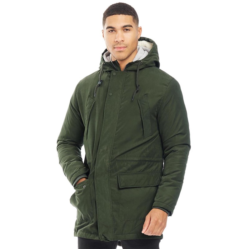 Buy DuFFS Mens Parka Jacket Dark Khaki