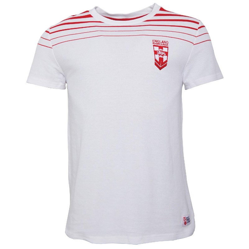 Buy ENGLAND RUGBY LEAGUE Mens Stripe TShirt White/Red