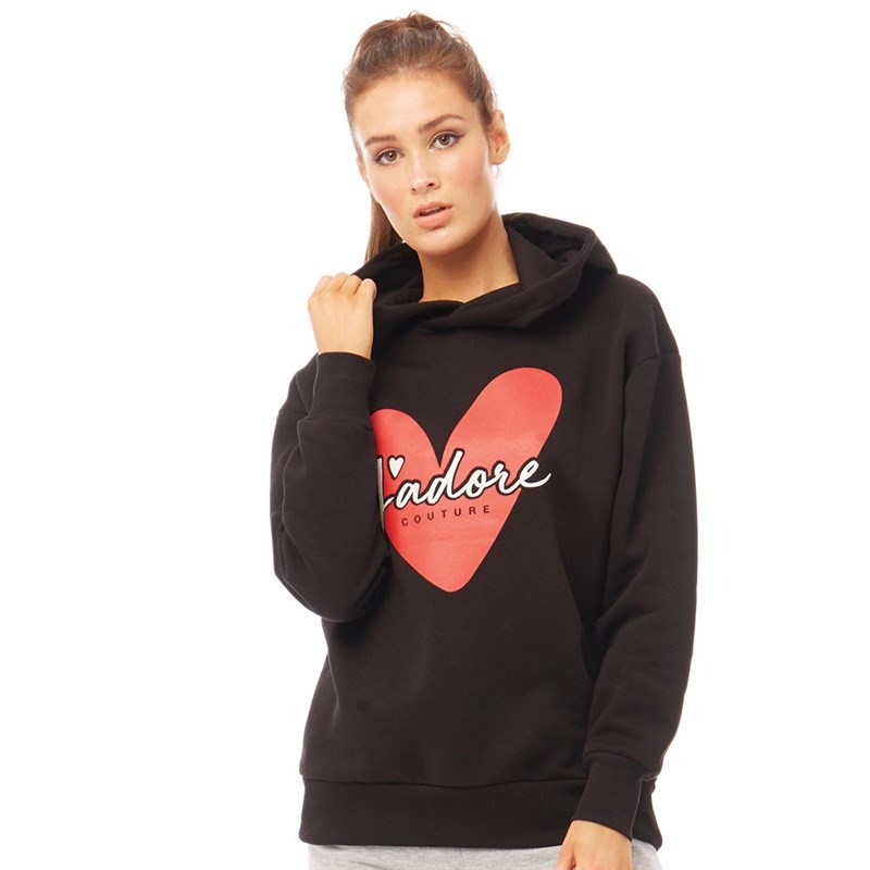 Buy JDRCTR Womens Heart Shape Oversized Hoodie Black