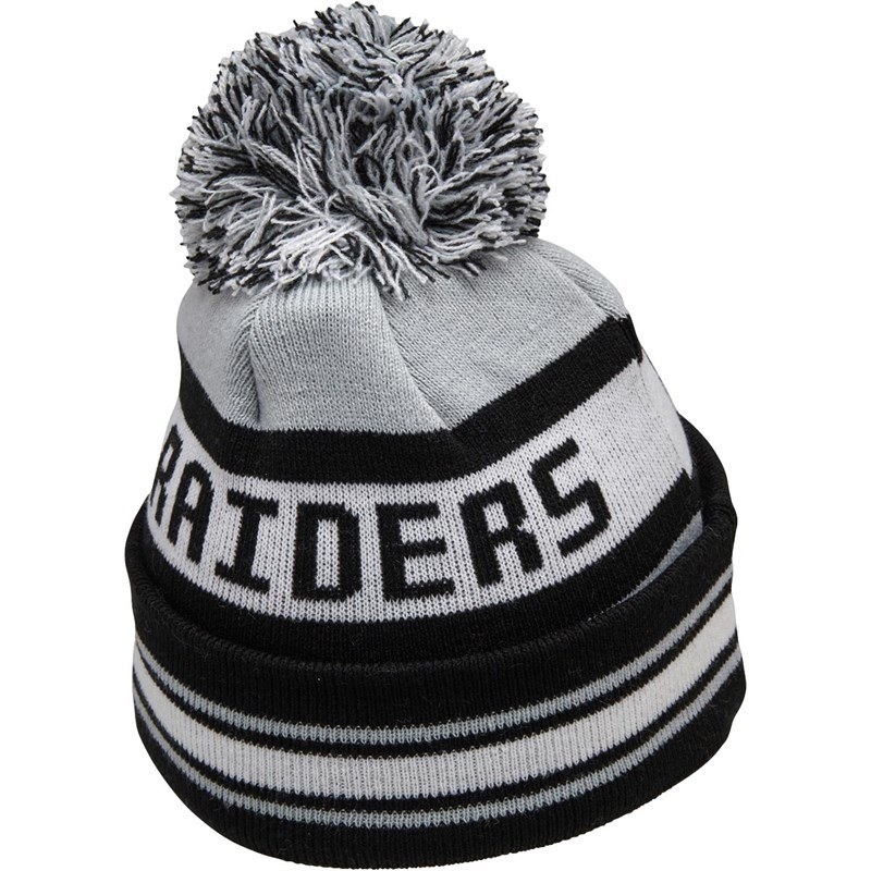Buy New Era NFL Oakland Raiders Striped Knitted Bobble Hat Black/Silver