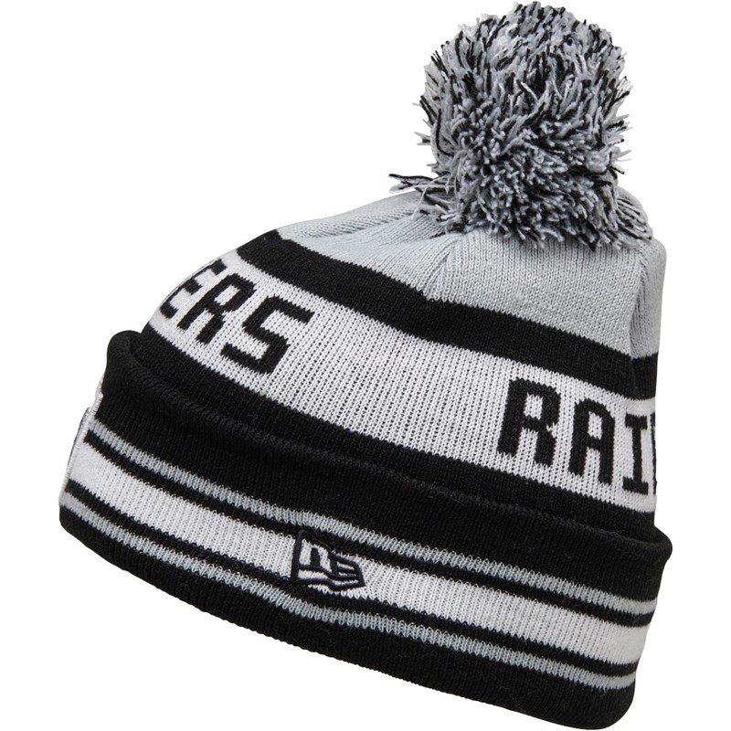 Buy New Era NFL Oakland Raiders Striped Knitted Bobble Hat Black/Silver