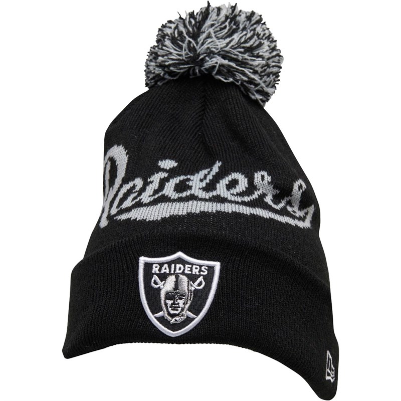 Buy New Era NFL Oakland Raiders Script Knitted Bobble Hat Black/Silver