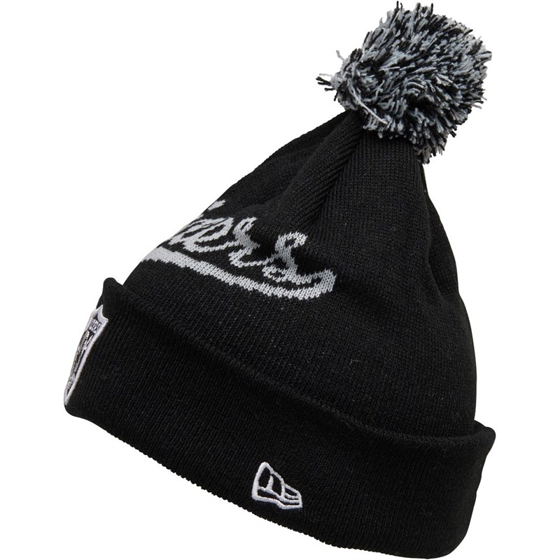 Buy New Era NFL Oakland Raiders Script Knitted Bobble Hat Black/Silver