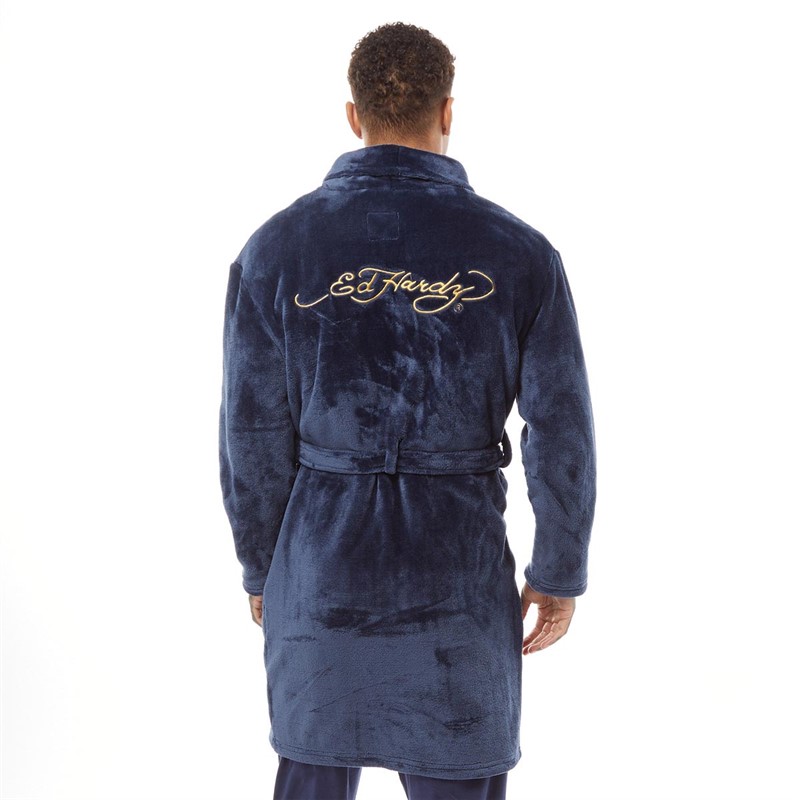 Buy Ed Hardy Mens Rusca Dressing Gown Navy