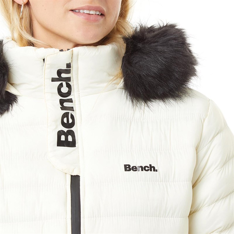 Buy Bench Womens Olive Long Length Puffer Jacket Off White