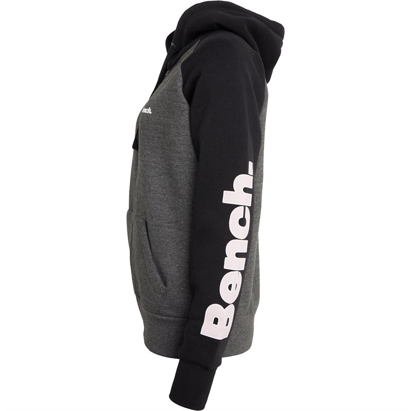 Buy Bench Womens Suzy Zip Through Raglan Marl Hoodie Charcoal/Black