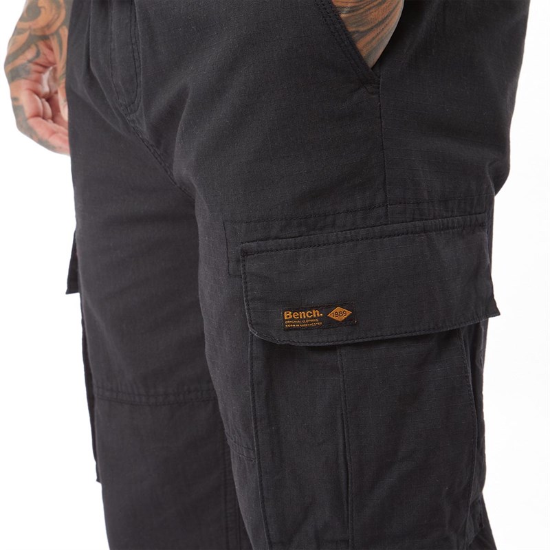 Buy Bench Mens Devvie Slim Fit Cuffed Ripstop Cargo Pants Black