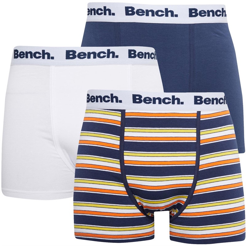 Buy Bench Mens Roque Three Pack Boxers Navy Stripes/Navy/White