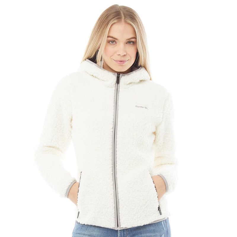 Buy Bench Womens Monroe Sherpa Fleece Zip Through Hoodie Winter White