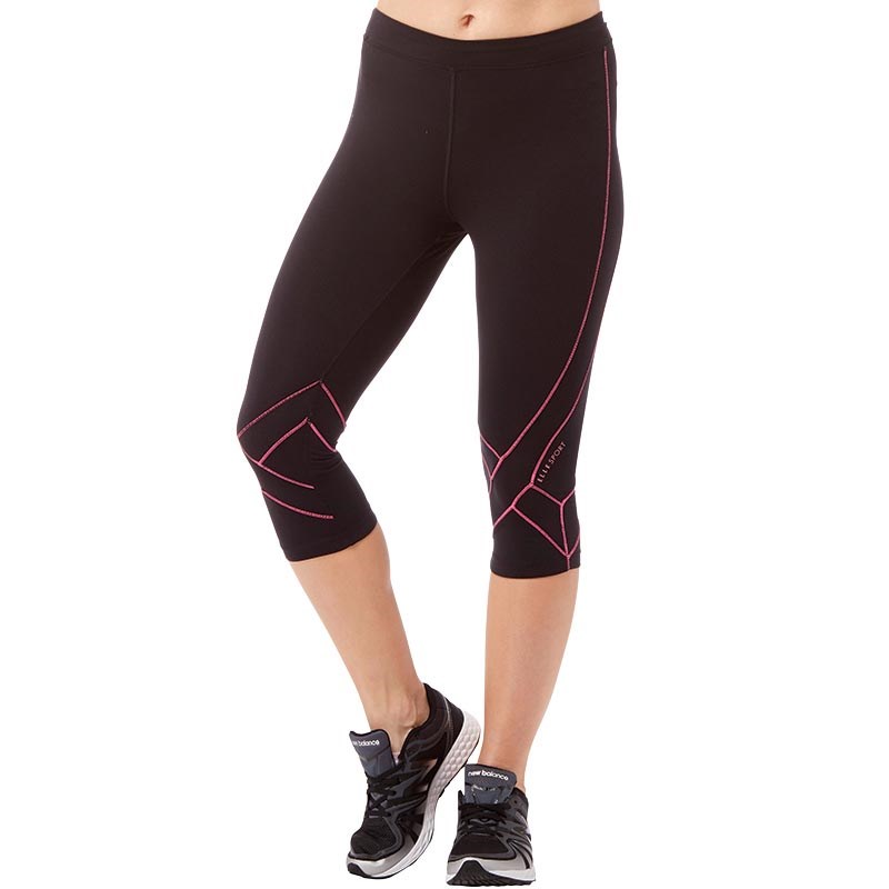 Buy ELLE SPORT Womens Criss Cross Panel Performance Capri Leggings Black/Neon Pink