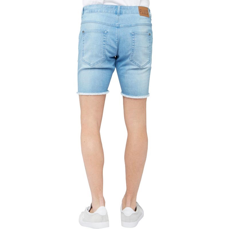 Buy Fluid Mens Slim Fit Denim Shorts with Frayed Hem and Engineered