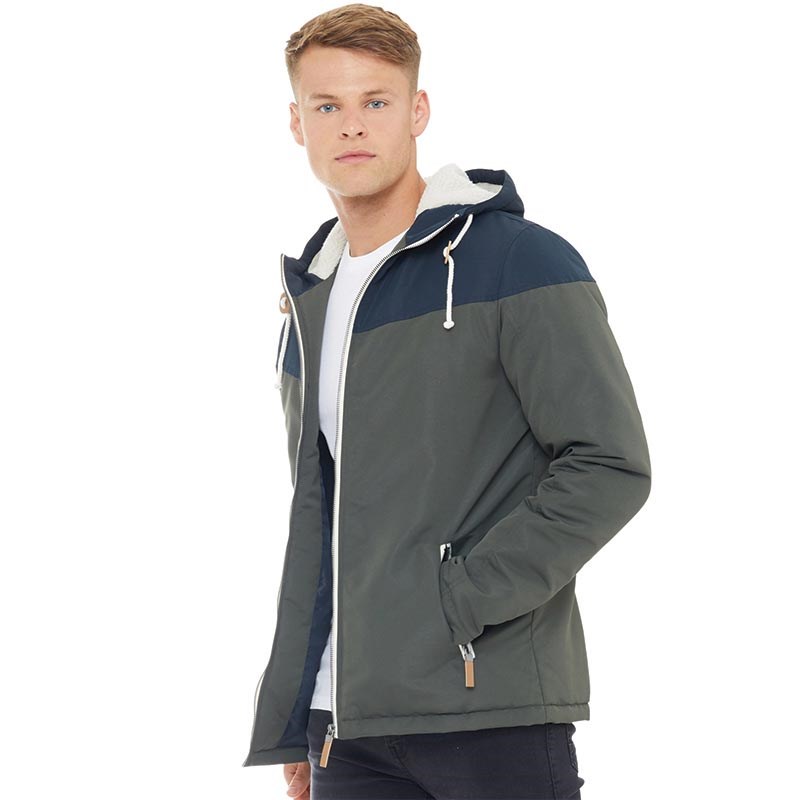 Buy Fluid Mens Hooded Twill Jacket Khaki/Navy