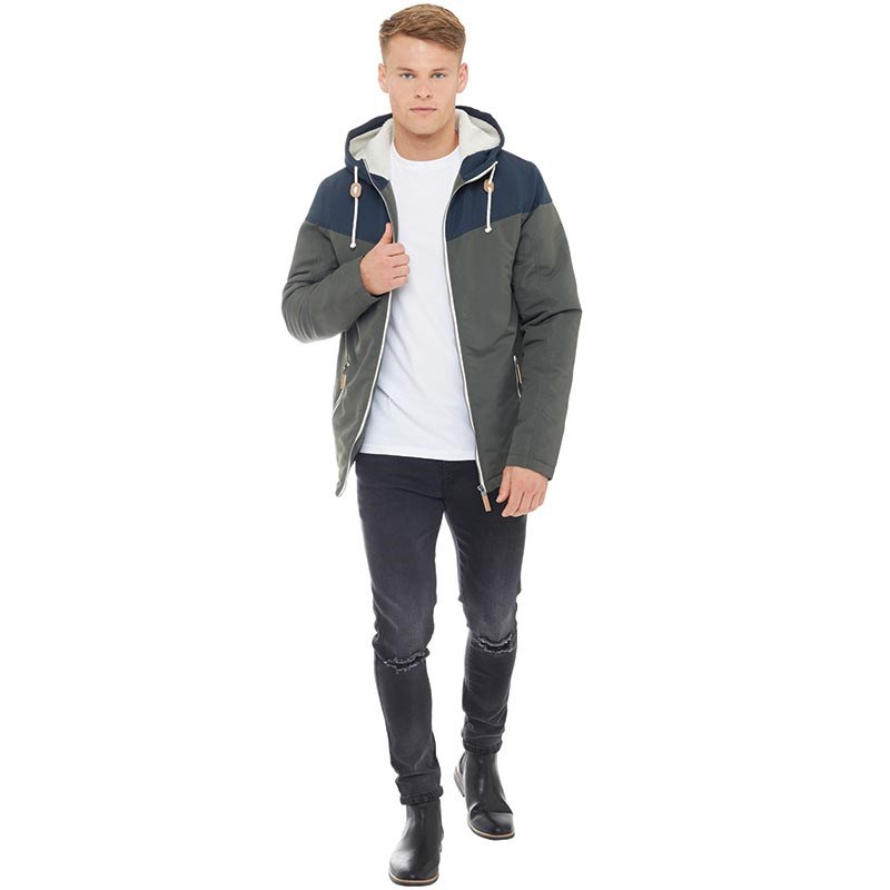 Buy Fluid Mens Hooded Twill Jacket Khaki/Navy