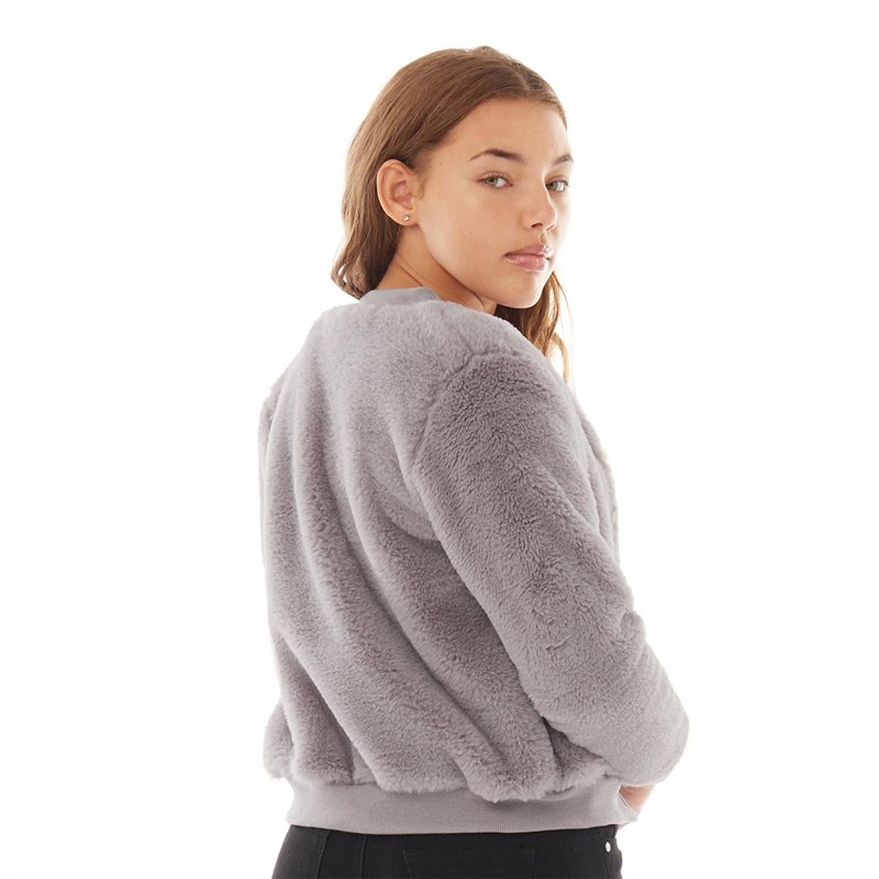 Buy Fluid Girls Faux Fur Bomber Jacket Grey