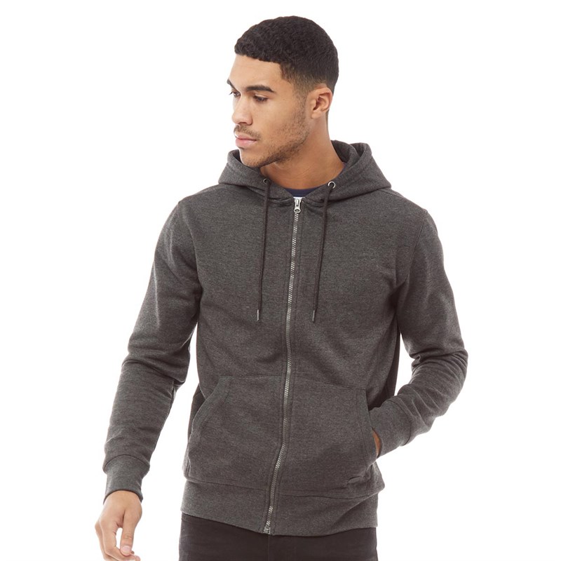 Buy Fluid Mens Fleece Zip Through Hoodie Charcoal Marl