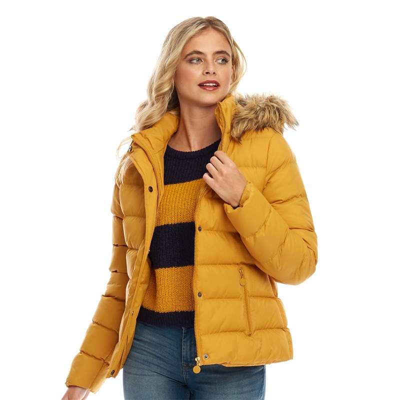 Buy Fluid Womens Hooded Puffer Jacket Mustard