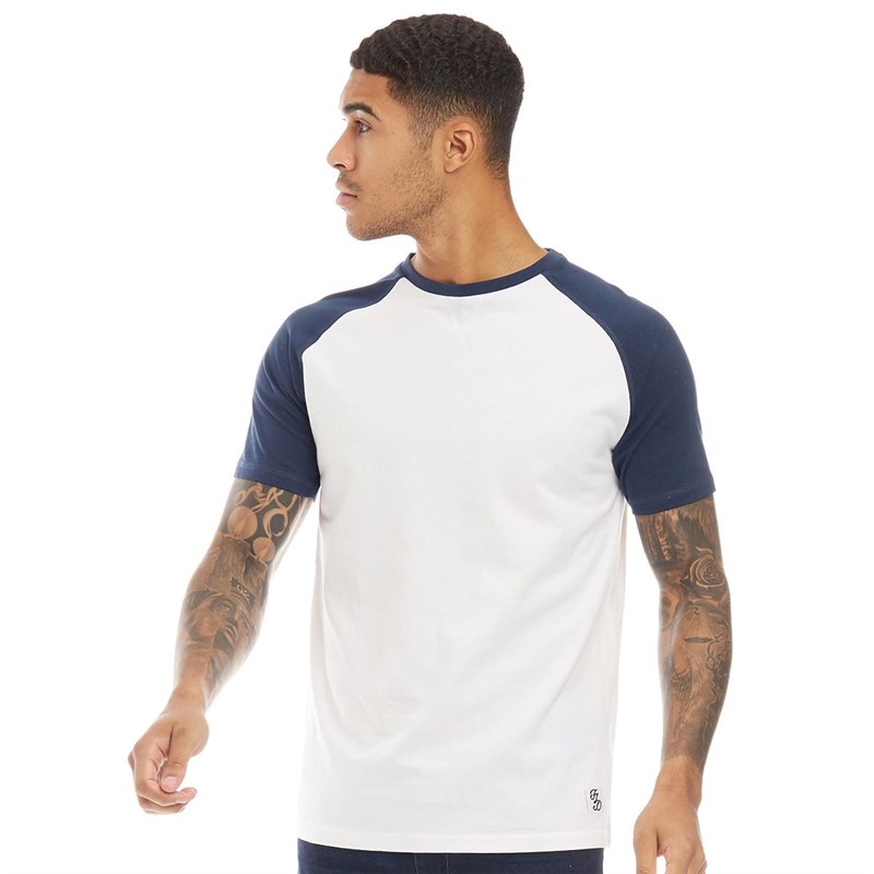 Buy Fluid Mens Raglan Sleeve TShirt White/Navy