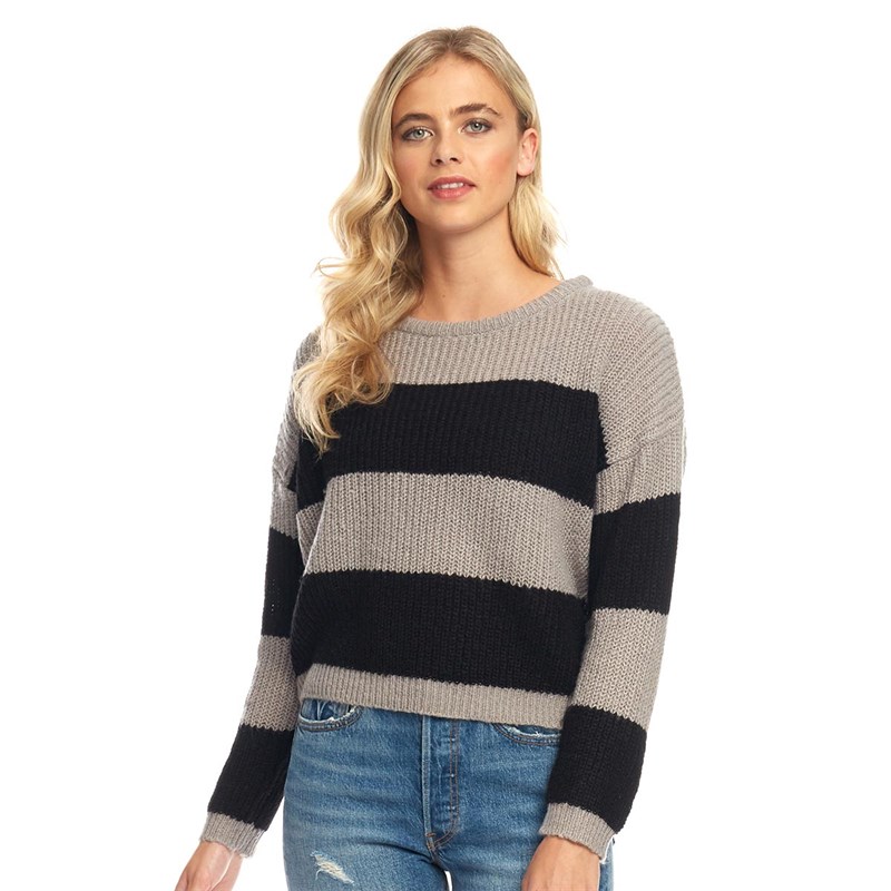 Buy Fluid Womens Striped Sweater Grey Marl/Black