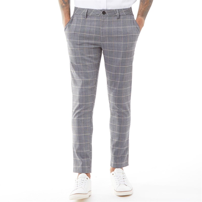 Buy Fluid Mens Slim Fit Checked Trousers Grey Check