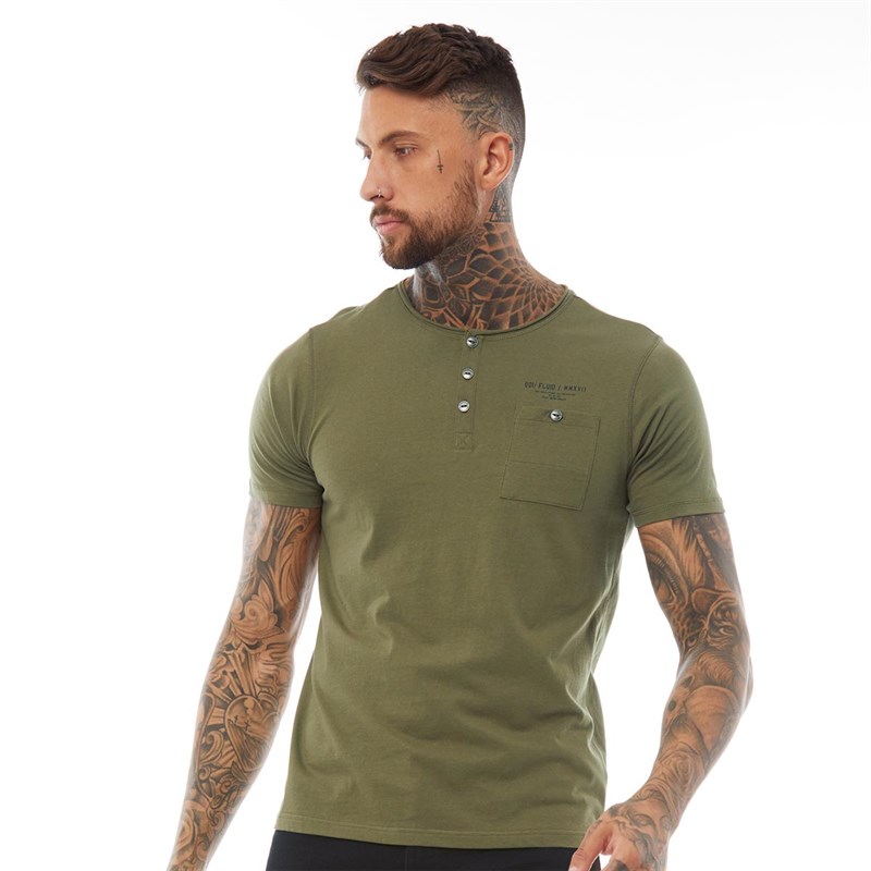 Buy Fluid Mens Grandad Neck TShirt Khaki