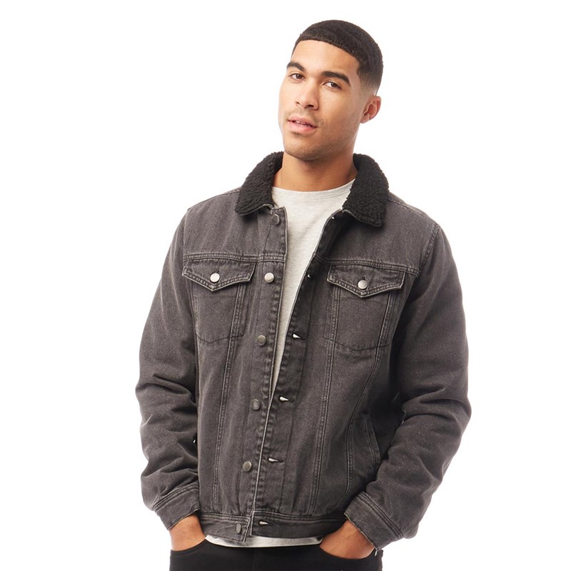 Buy Fluid Mens Sherpa Lined Denim Jacket Black