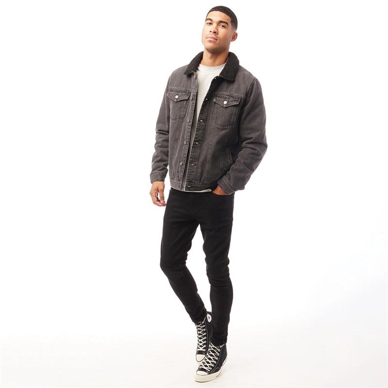 Buy Fluid Mens Sherpa Lined Denim Jacket Black
