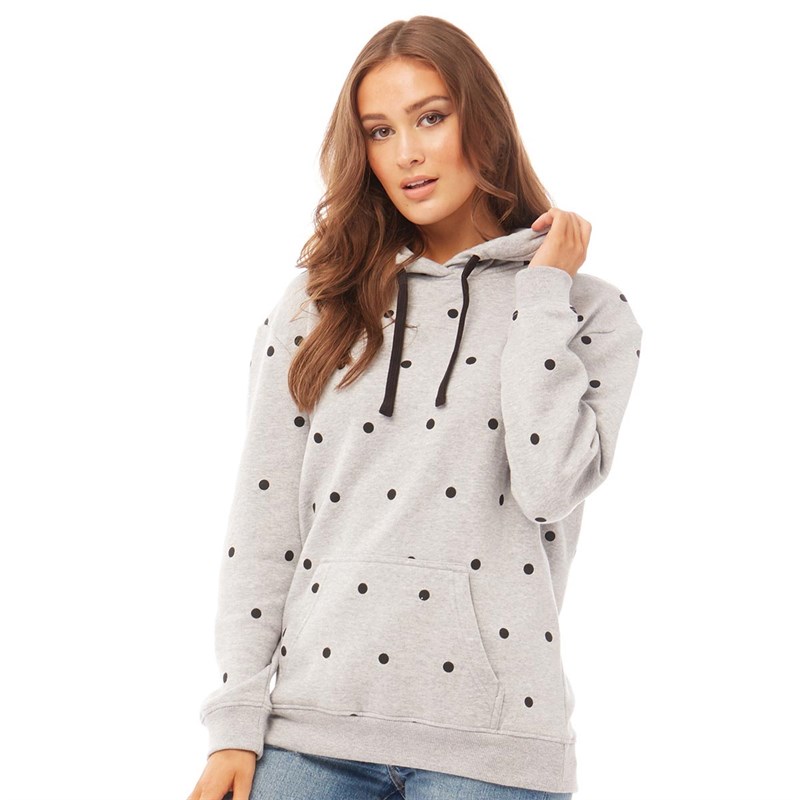 Buy Fluid Womens Polka Dot Hoodie Light Grey Marl