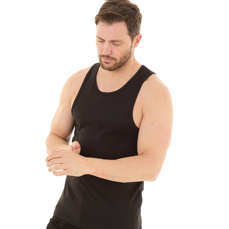 Buy Fluid Mens Plain Muscle Back Vest Black