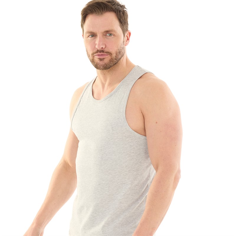 Fluid Heren Plain Muscle Back Vest Gemeleerd Grijs