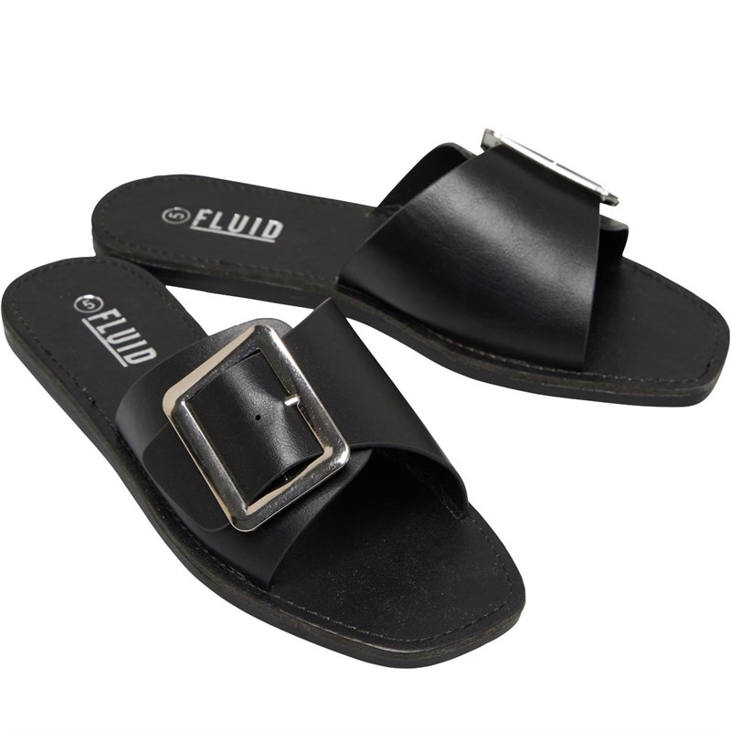 Buy Fluid Womens Buckle Mule Sandals Black