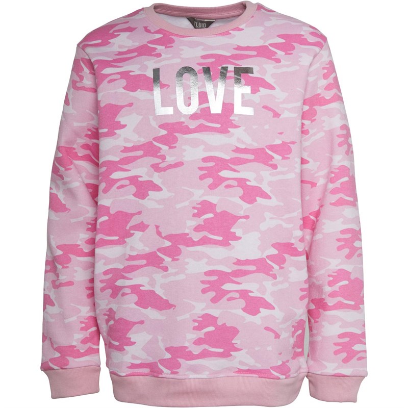 Buy Fluid Junior Camo Print Fleece Crew Neck Sweatshirt Pink Camo