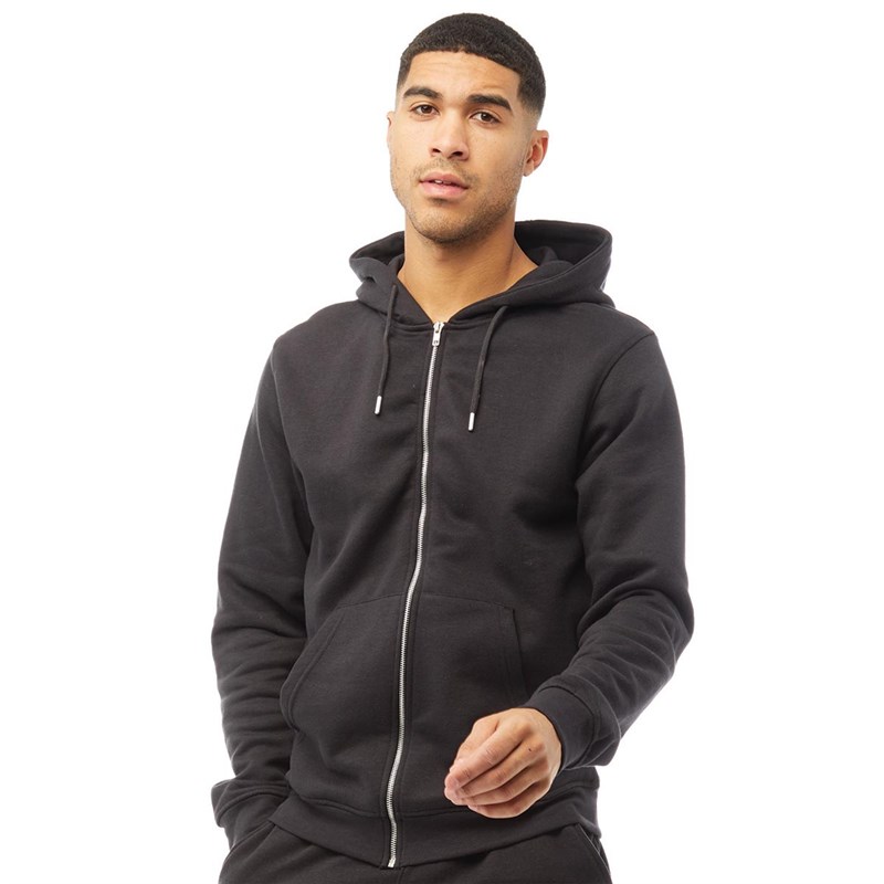 Buy Fluid Mens Cotton/Recycled Polyester Fleece Zip Through Hoodie Black