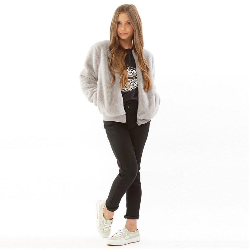 Buy Fluid Girls Faux Fur Bomber Jacket Grey