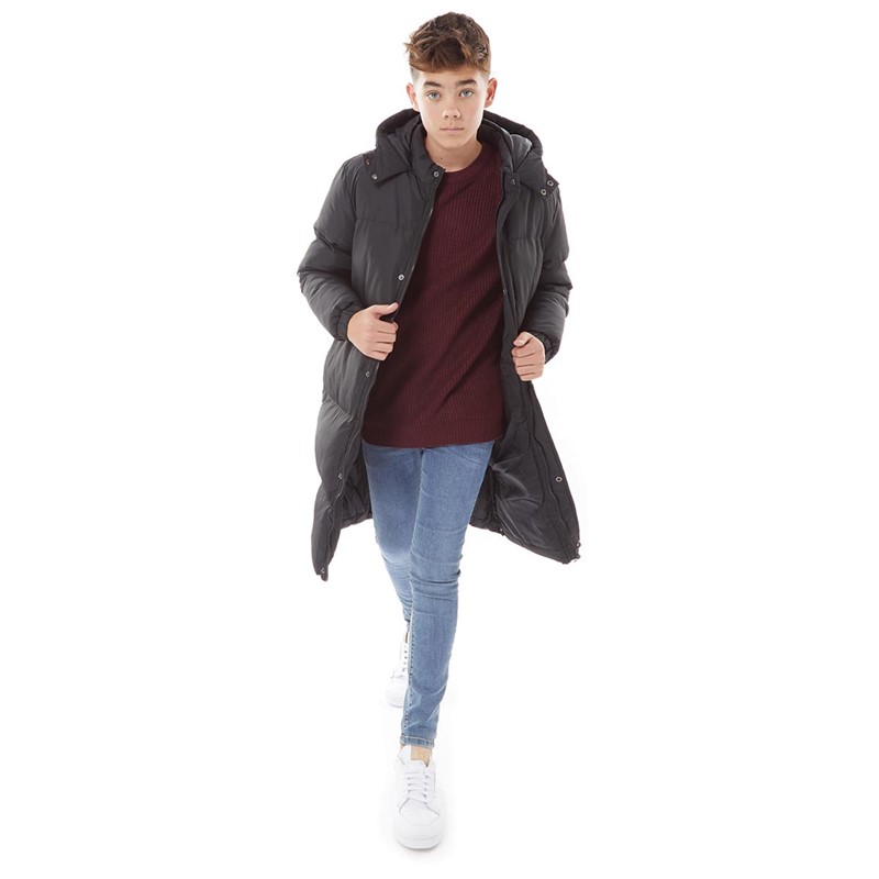 Buy Fluid Boys Longline Hooded Puffer Jacket Black
