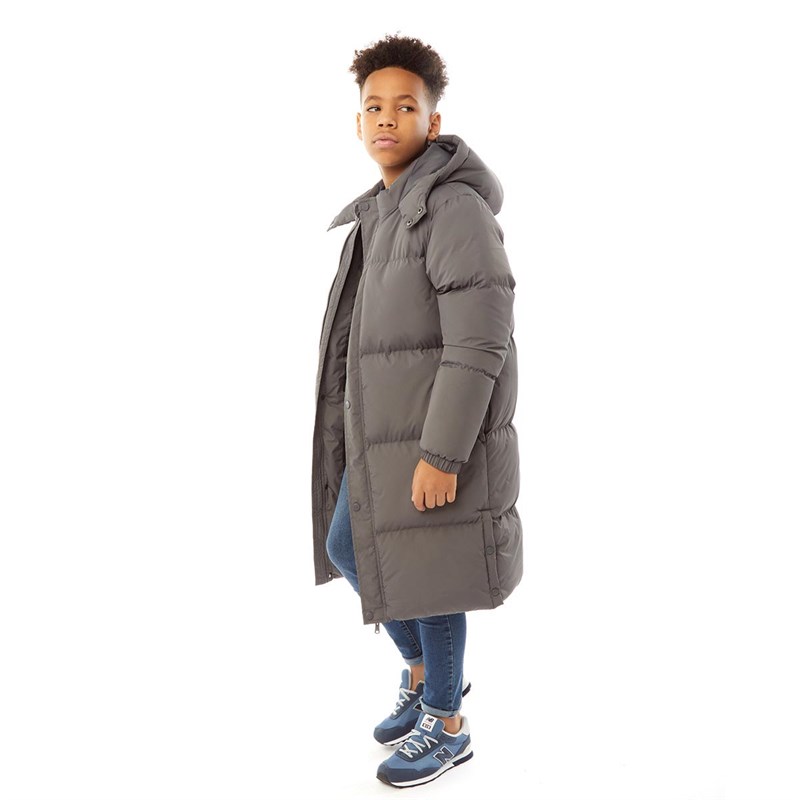 Buy Fluid Junior Longline Hooded Puffer Jacket Charcoal