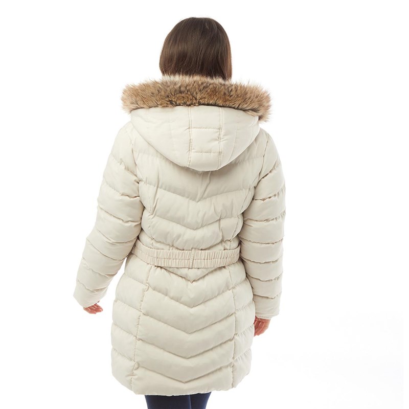 Buy Fluid Womens Belted Jacket With Fur Trim Hood Oatmeal