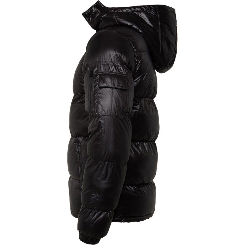 Buy Fluid Mens High Shine Hooded Puffer Jacket Black