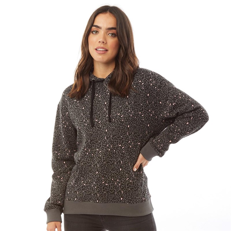 Buy Fluid Womens Leopard Print Hoodie Charcoal