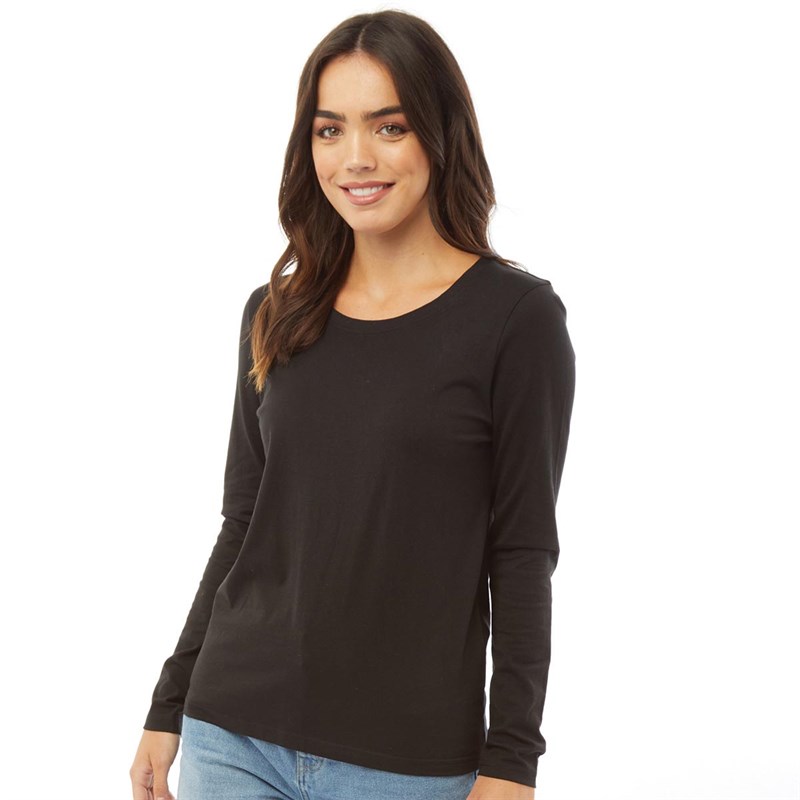 Buy Fluid Womens Scoop Neck Long Sleeve Top Black