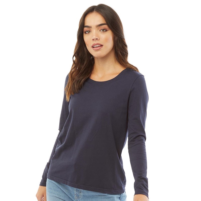Buy Fluid Womens Scoop Neck Long Sleeve Top Navy