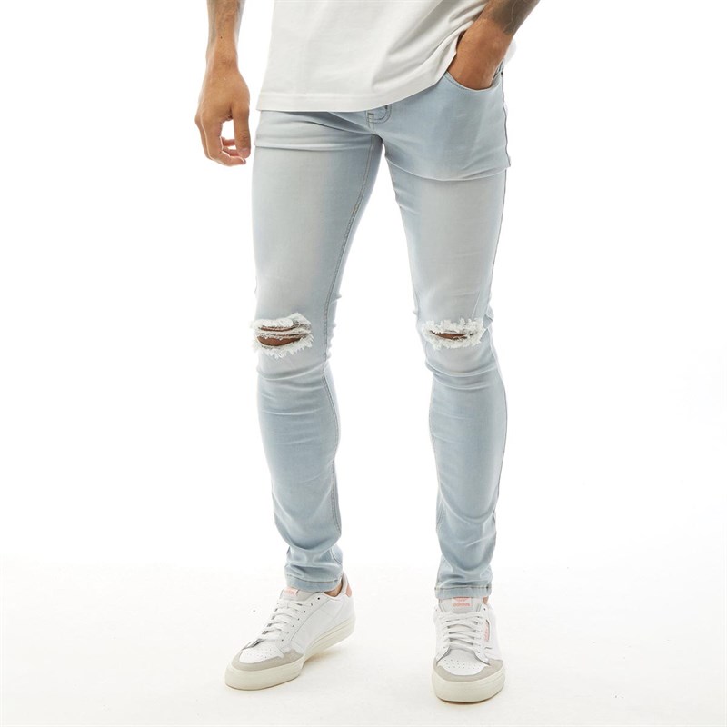 Buy Fluid Mens Ripped Knee Skinny Denim Jeans Light Wash