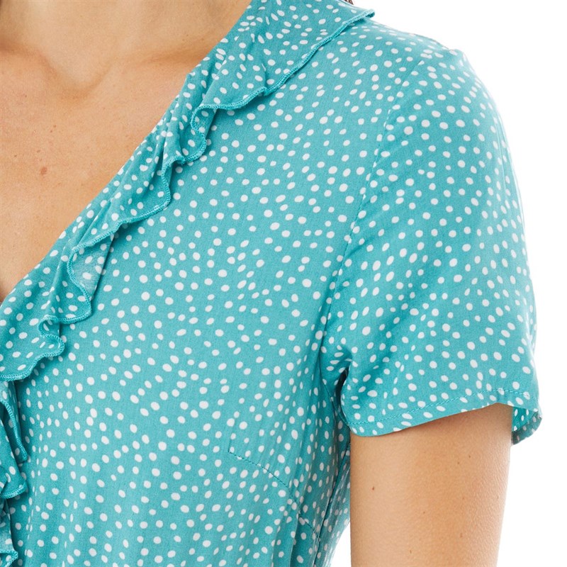 Buy Fluid Womens Viscose Wrap Frill Dress Light Green Polka Dot