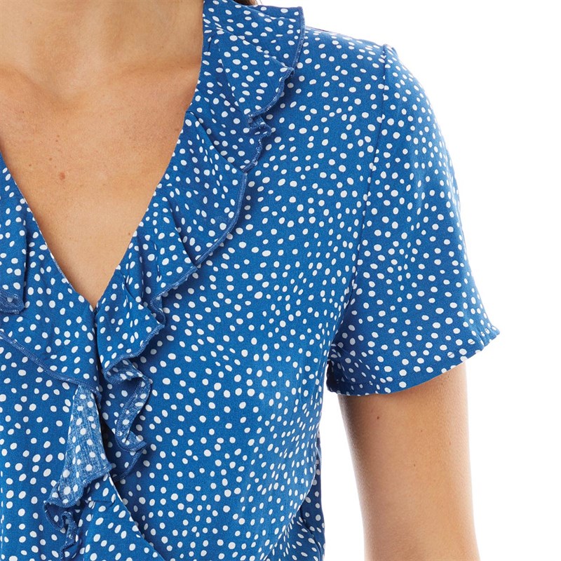 Buy Fluid Womens Viscose Wrap Frill Dress Navy Polka Dot