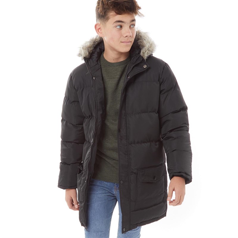 Buy Fluid Boys Faux Fur Trim Hooded Puffer Jacket Black