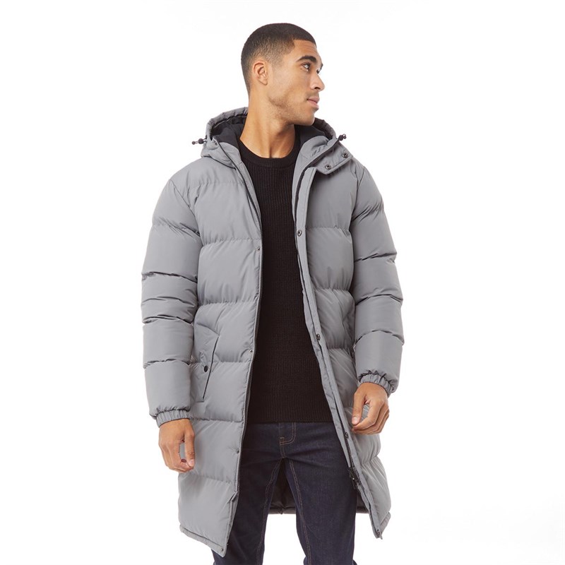 Buy Fluid Mens Longline Hooded Puffer Jacket Grey