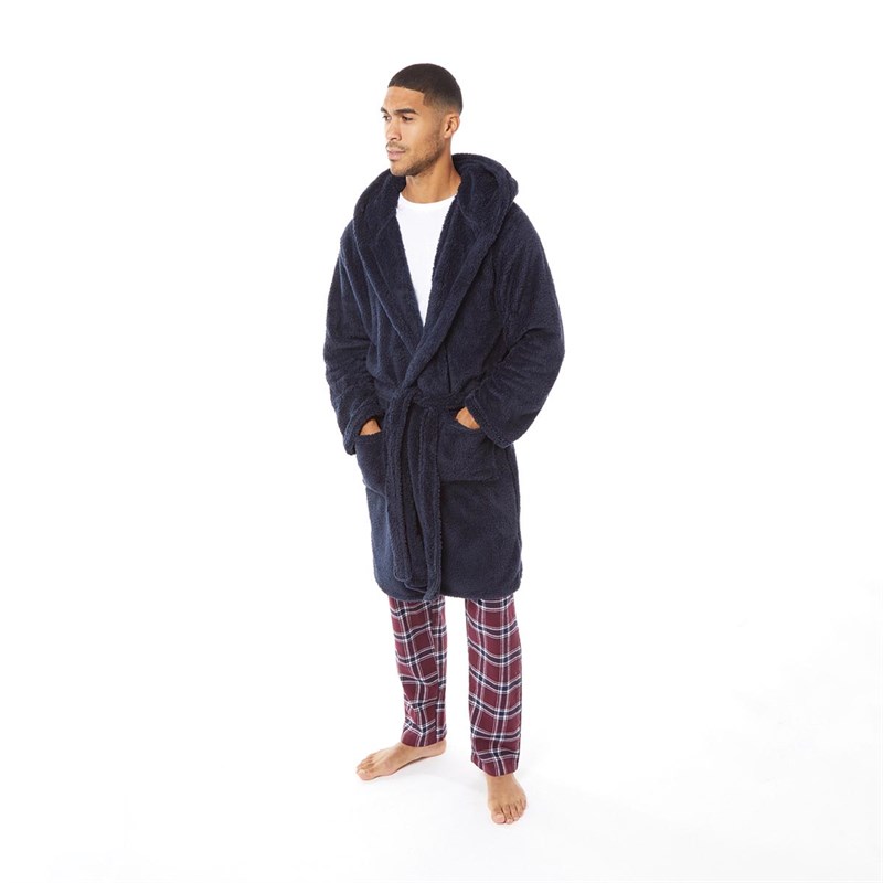 Buy Fluid Mens Hooded Wellsoft Robe Navy