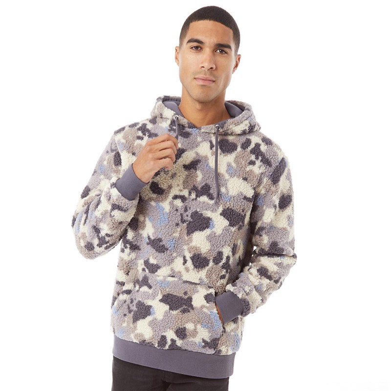 Buy Fluid Mens Hooded Camo Print Polar Fleece Top Multi