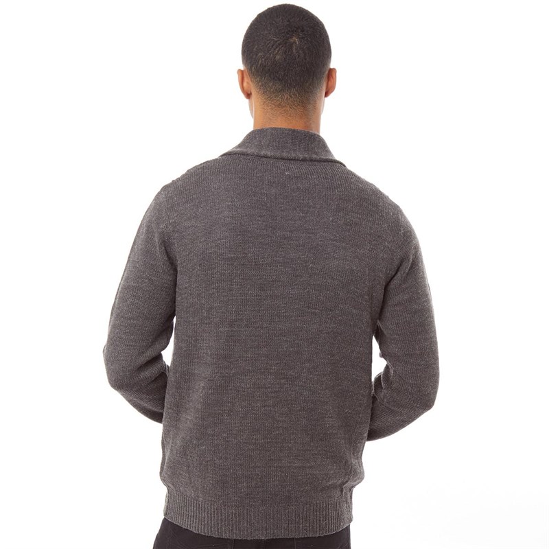 Buy Fluid Mens Cable Shawl Neck Cardigan Charcoal Marl