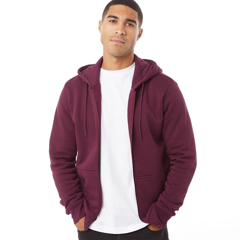 Buy Fluid Mens Zip Through Fleece Hoodie Burgundy
